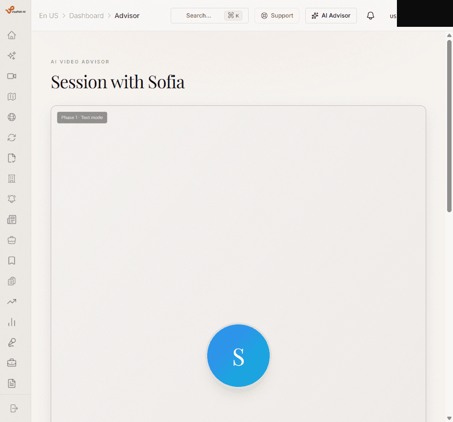 VisaPath AI live advisor session with streaming responses